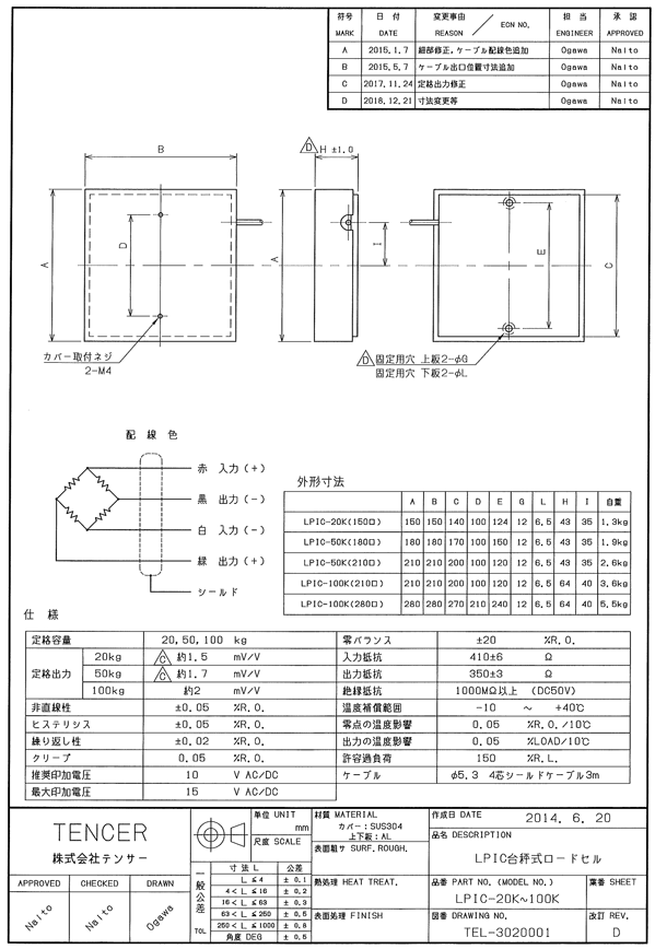 LPIC台秤式ロードセル仕様・図面